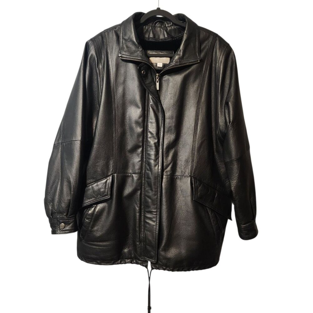 Croft & Barrow Black Leather Jacket Men’s Size Large Full Zip Removable Lining